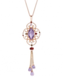 Perfectly purple. Le Vian's graceful drop pendant features marquise-cut amethyst (3 ct. t.w.), round-cut smokey quartz accents, briolette-cut pink amethyst (1-5/8 ct. t.w.), oval-cut rhodolite (1/2 ct. t.w.) and round-cut white topaz (1/8 ct. t.w.). Set in 14k rose gold. Approximate length: 18 inches. Approximate drop: 3 inches.