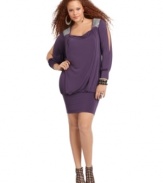 Party it up in Baby Phat's long sleeve plus size dress, punctuated by a banded hem.