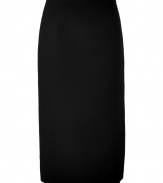 Luxurious skirt made ​.​.from fine black wool - An awesome skirt, glamorous AND serious - Classic pencil cut, slim, body-hugging - New: the high waisted fit - Very simple, no waistband, no pockets - A dream basic for the office and evening events - A figure blockbuster, this skirt makes you look tall and slim - Pair with an elegant blouse and blazer or a nice top and boots or platform pumps