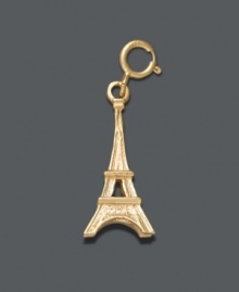 Pay tribute to the city of romance with this iconic style. 14k gold over sterling silver Eiffel Tower charm makes the perfect addition to any charm bracelet. Approximate drop: 1-1/4 inches.