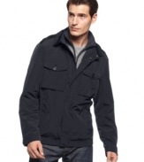 Layer up for any weather pattern. This Hugo Boss jacket will be a lightweight essential for the season.