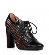 Chic black lace up booties from Marc by Marc Jacobs - Retro-inspired styling and cutout details give these booties a style-forward kick - Lace up front closure, mesh-style cutout detail, stacked wood heel - Wear with a 1940-inspired day dress, lace tights, and a blazer