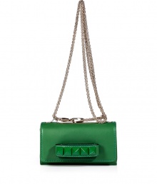 Inject a dose of hard-edge elegance into your outfit with Valentinos bright green leather tonal rockstud shoulder bag, detailed with a front handle perfect for converting into a covetable clutch - Flap with magnetic snap closure underneath, tonal rockstud-adorned front handle, removable chain-link shoulder strap, accordion style with 2 internal sections, inside back wall credit card slot - Carry as a polish to cocktail dresses or tailored separates