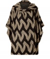 An ultra chic alternative to the tried and true jacket, this deco printed cape from Missoni will elevate your cold weather ensembles - Shawl collar, large flared sleeves, relaxed silhouette, pull-on style, all-over print - Wear with skinny jeans, an oversized blouse, and platform booties