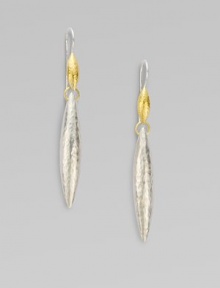 An elegant design of textured, hammered 24k gold and sterling silver. 24k goldSterling silverLength, about 2¾Hook backImported 