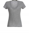 Stylish t-shirt in fine, pure heather grey cotton - Soft yet durable material feels great against the skin - A genius basic from cult LA label James Perse - Feminine silhouette is slightly fitted and tapers gently at waist - Short sleeves and flattering, deep v-neck with wide piping - A versatile go-to ideal for everyday - Wear solo or layer beneath a cardigan or blazer and pair with jeans, chinos or shorts