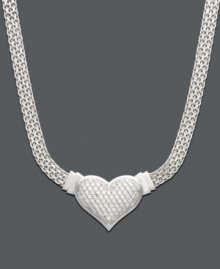 A modern spin on a traditional heart pendant. A gift she will treasure forever, necklace features a unique woven mesh chain with a heart dusted in sparkling diamond (1/2 ct. t.w.). Crafted in sterling silver. Approximate length: 18 inches. Approximate drop: 1 inch.