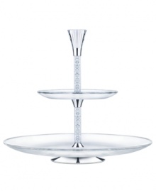 Make it a special occasion with the elegant Crystalline two-tiered server from Swarovski. Glass plates for serving chocolates, fruit or petit fours are suspended between a column of 600 shimmering crystals and below a multi-faceted top for resplendent shine.