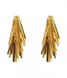 Bring Studio 54-inspired shimmer to your party-ready look with these luxe gold-plated tinsel earrings from New York Jewelry designer Eddie Borgo - Cascading gold-plate fringe earrings with filigree rods and chain details - Pair with a figure-hugging cocktail sheath or an elevated jeans-and-tee ensemble