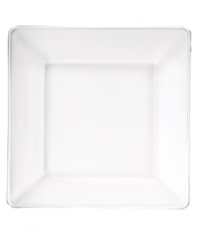 Clear the table. Layer patterns and colors with the sleek, minimalist look of square appetizer plates in solid glass.