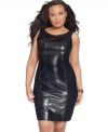 Turn up the heat with Ruby Rox's sleeveless plus size dress, featuring faux leather insets for a steamy look!