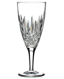 Waterford crystal is made even more radiant with the complex cuts of Monique Lhuillier's Arianne stemware. A sleek silhouette is rooted in a simply luminous and substantial base for an iced beverage glass that's beautifully balanced.