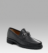 Black calfskin loafer. Silver horse bit. Lug sole Made in Italy