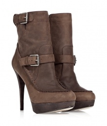 Bring a sexy kick to your daytime attire with these buckle-laden ankle boots from Kors Michael Kors - Front platform, moc stitched toe, dual ankle straps with buckle, ultra-high stacked stiletto heel, side zip closure - Wear with skinny jeans, a mini-skirt, or cropped trousers