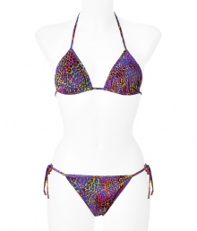 Stylish bikini made ​.​.of fine, multi-colored stretch nylon - Typical colorful Matthew Williamson print mix - Tight triangle top with padded cups and slim straps - makes a pretty feminine d?collet? - Sexy panty, slim, with side ties to lace - A hit bikini for women with a dream figure