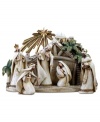 As the star blazes with golden rays overhead, Mary, Joseph and the three kings, all enrobed in simple white, gather in a humble stable to behold the baby Jesus. The natural beauty, simple design and earthy hues of this scene emphasize the Christmas miracle all the more.