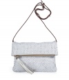 With supple woven leather and an easy-to-style fold-over style this clutch from It accessory designer Anya Hindmarch adds trend-right appeal to any look - Fold-over style, top zip closure with tassel detail, adjustable leather shoulder strap - Perfect for early evening cocktails or off-duty chic