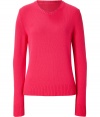 With a pristine cut and bright poppy hue, Jil Sanders cashmere pullover is a luxurious take on contemporary knitwear - Round neckline, long sleeves, ribbed trim - Fitted - Wear with figure-hugging separates and flawless leather ankle boots