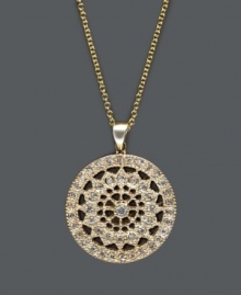 Add a sunny burst of sparkle to your style! Effy Collection's dazzling and dramatic circle pendant features an intricate, cut-out design highlighted by sparkling, round-cut diamonds (1/4 ct. t.w.). Crafted in 14k gold. Approximate length: 18 inches. Approximate drop: 1 inch.