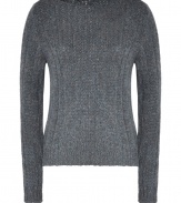 With its contemporary knit patterning and cool shade of zinc heather, Vanessa Brunos super soft pullover is a modern-classic destined to be an everyday favorite as the new season settles in - Boat-neckline, long sleeves, ribbed trim - Slim straight fit - Pair with favorite skinnies and cool minimalist flats