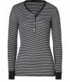 An essential basic in super soft cotton-cashmere, Majestics striped henley is a must for your layered looks - Rounded neckline, button closures, long sleeves, black trim - Classic slim fit - Pair with favorite skinnies and chunky biker boots