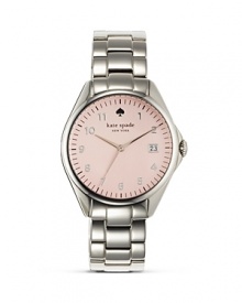 A classic watch design from kate spade new york is extra striking in stainless steell. A bold linked bracelet and rose-colored face add an extra stroke of polish.