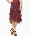 Tiers of ruffles and a sweeping paisley pattern enliven Lauren by Ralph Lauren's fluid silk georgette skirt.