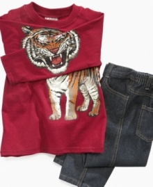 What little boy wouldn't love a T-shirt that lets him make the face of a growling tiger every time he crosses his arms? (Especially when Nannette Kids sells it with pull-on jeans.)