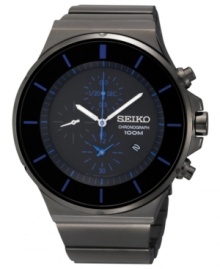 Become a man of mystery in this darkly designed chronograph watch from Seiko.