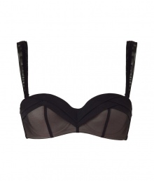 With a seductive fit and d?colletage-enhancing padded cups, this Chantal Thomass bra will help turn up the heat - Padded cups, draped sweetheart overlay, solid nude bra with sheer black overlay, wide adjustable straps, back hook and eye closure - Perfect under a low cut cocktail dress of with matching panties for stylish lounging