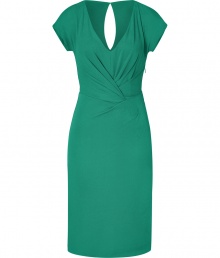 With a bold hue and an ultra-feminine fit, this cocktail dress from Alberta Ferretti is guaranteed to get you noticed - V-neck, short sleeves, crisscross draped front and back waist detail, back keyhole cut out, concealed side zip closure, fitted silhouette - Wear with sky-high platforms, a slim trench, and a studded clutch bag