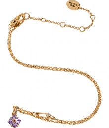 Add a glamorous finishing touch to your look with this delicate crystal embellished necklace from L.A. label Juicy Couture - Thin gold-toned brass chain with safety pin, logo charm and lilac crystal embellishment - Adjustable length - Pair with a casual cocktail look or an elevated jeans-and-tee combo