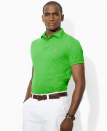 Short-sleeved polo shirt cut for a trim, modern fit with a shorter hem and higher armholes than the classic. (Clearance)