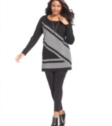 Get your leggings set for AGB's plus size tunic sweater, finished by a colorblocked pattern.