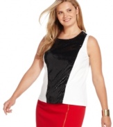 Show off your shine with Calvin Klein's sleeveless plus size top, accented by a sequined front.