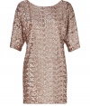 Shimmering and sweet, Rachel Zoes allover sequined shift dress is a fun choice for flirty cocktails - Ballet neckline with scooped back, elbow length dolman sleeves, pull-over style - Fitted, mini-length - Wear with patent leather flats and a ladylike clutch