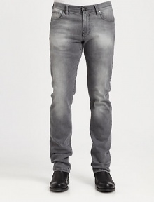 Impeccable Italian denim is tailored with a slimmer straight-leg and treated and distressed to resemble with a washed, well-worn look.Five-pocket styleInseam, about 3298% cotton/2% elastaneDry cleanMade in Italy