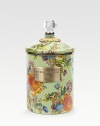 A garden-fresh lidded canister makes a cheery kitchen container or home organizer, crafted in hand-glazed and -decorated steel with bright florals, bronze hardware and a clear acrylic knob. Enameled steel 48-ounce capacity 5¾H X 5 diam. Dishwasher safe Imported 