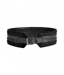 Pull together timeless-modern looks with Belstaffs chic embossed leather/suede belt, detailed with modern stitching for an understated urban edge - Textured front buckle closure, smooth leather reverse - Layer over fitted knit dresses and finish with jet black accessories