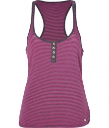 Detailed with alluring logo buttons, Juicy Coutures super soft tank lets you decide how low you want to take your neckline - Scoop neck, thin straps, henley-style logo buttons, charcoal trim, racer back, rounded hemline - Loosely fitted - Wear with skinnies and a cardigan for casual-cool days