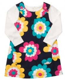 Her inner fashionista will really blossom in this fun bodysuit and floral terry-cloth jumper set from Carter's.