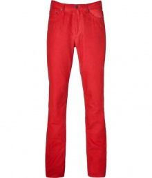 On-trend new red canvas pants from Marc by Marc Jacobs - Get the look-of-the-moment with these vibrant pants - Classic five-pocket styling in red cotton - Wear with a long sleeve t-shirt, leather jacket, and boots