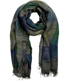 Lush jewel tones and a modernized plaid print cover this cashmere-blend scarf from Faliero Sarti - All-over print, easy to style length, frayed edges - Style with an elevated jeans-and-tee ensemble and a leather biker jacket