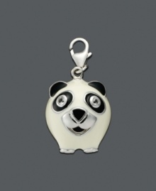 Add a touch of adorable to a necklace or bracelet with this chubby panda. Charm features black and white enamel panda bear. Crafted in sterling silver with cubic zirconia accents. Approximate drop: 1/2 inch.