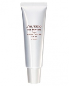 Shiseido The Skincare Tinted Moisture Protection SPF 20. This cream-based tinted moisturizer provides sheer coverage and a more even complexion while providing SPF protection. It's specially formulated to help skin create and maintain moisture as it helps smooth and protect against free radicals. Available in four shades: Light, Medium, Medium Deep, and Deep.