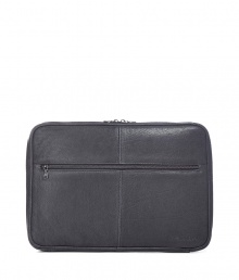 Stylish laptop case in fine shagreened leather - elegant slate grey - classic notebook case, protects from scratches and dust - functional top zipper - outstanding high quality - luxurious interior, roomy outside pocket - genius for the job, college, at leisure time