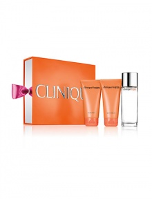 Happiness is hers with the original wear-it-and-be happy fragrance, Clinique Happy. She'll love the bright citrus-meets-floral scent of Clinique Happy Perfume Spray, gentle allover Body Wash and skin-smoothing Body Cream. Couldn't be more perfect. Made in USA. 