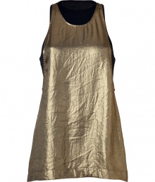 With a shimmer of muted gold and contemporary loose cut, A.L.C.s silk lined tank is a chic choice for dressing up layered looks - Scoop neckline, medium-width straps, extra low-cut arm holes, full navy tank top lining - Loose fit - Wear with leather leggings and a boyfriend blazer to cocktails