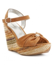 Adorned and adorable. A metallic accent dresses up the luxurious suede vamp on the Janeira wedges by Alfani. (Clearance)