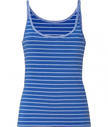 Adorable blue and white lingerie-inspired striped top from Juicy Couture - Stay cozy and stylish in this lovely sleep tank - Stylish micro stripes with delicate lace detail - Perfect for glamorous lounging